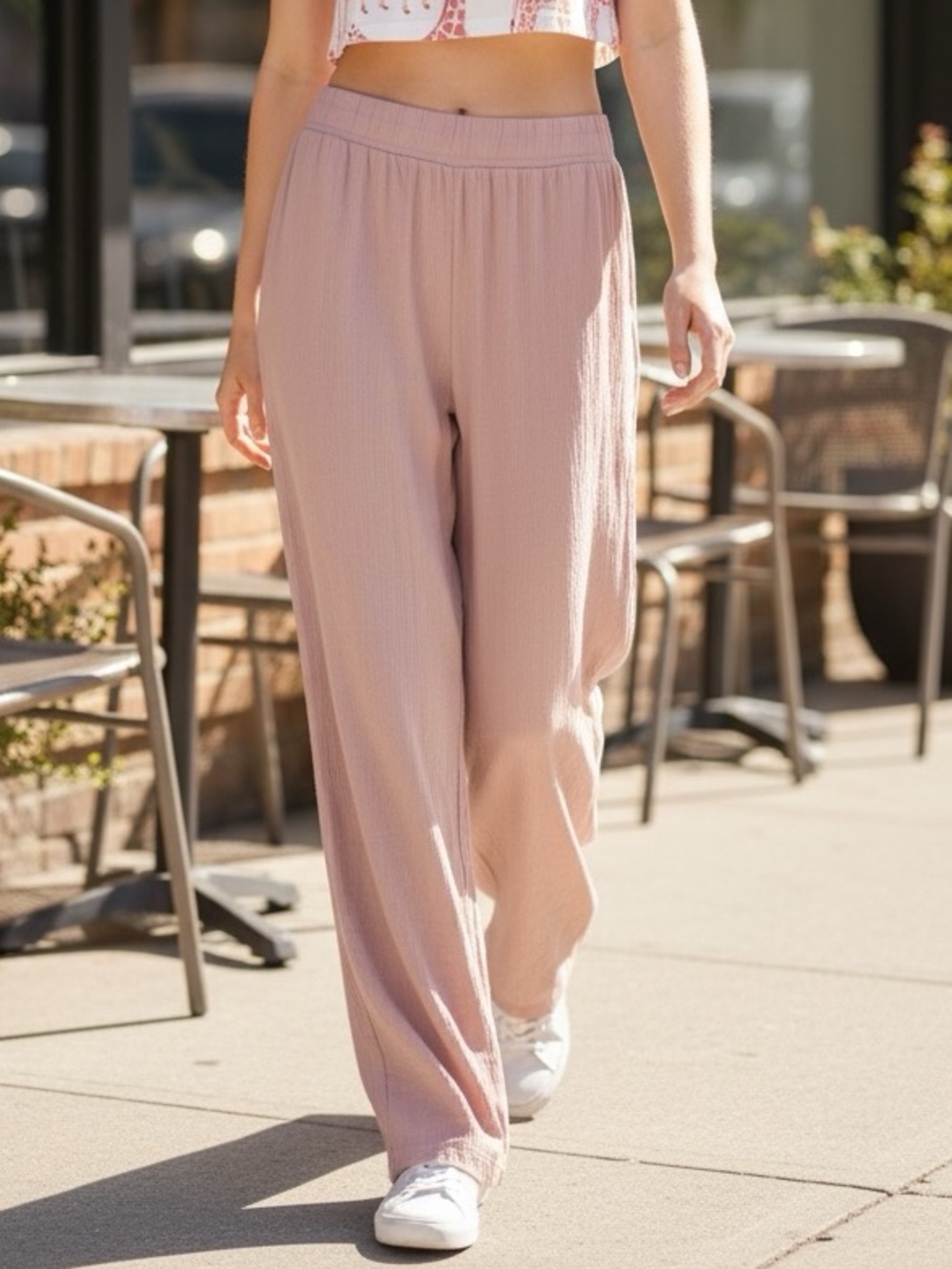 BABATON Dusty Rose Slight Wide Leg Crinkle Pants